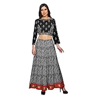 Boat Neck Crop Top And Long Skirt Set Printed Ethnic Wear For Women