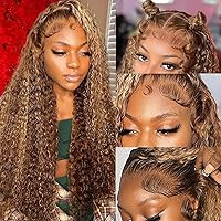 28 Inch 13x6 Deep Wave Lace Front Wigs Human Hair Pre Plucked 4/27 Highlight Ombre Colored Glueless Wigs Water Wave Honey Blonde Lace Frontal Wigs Human Hair for Black Women with Baby Hair