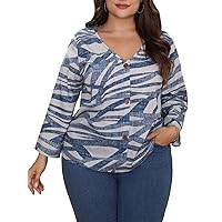 Verdusa Women's Plus Size V Neck Allover Print Button Front Long Sleeve Blouse Top Multicolor 1XL