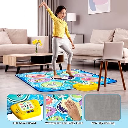 beefunni Dance Mat for Kids - Blue Frozen Themed Musical Dance Pad, Dance Game Toys with LED Lights, Including 5 Modes and 3 Challenge Levels, Birthday Gifts for Girls Boys Age 3 4 5 6 7 8-12