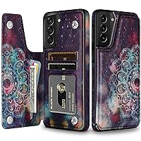 HianDier Compatible with Galaxy S21 5G Wallet Case Slim Protective Case Credit Card Holder Flip Folio Soft PU Leather Magnetic Closure Cover Compatible with Samsung Galaxy S21 6.2 Inch, Mandala
