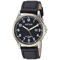 Men's SU/5015BKTT Date Function Two-Tone and Black Leather Strap Watch