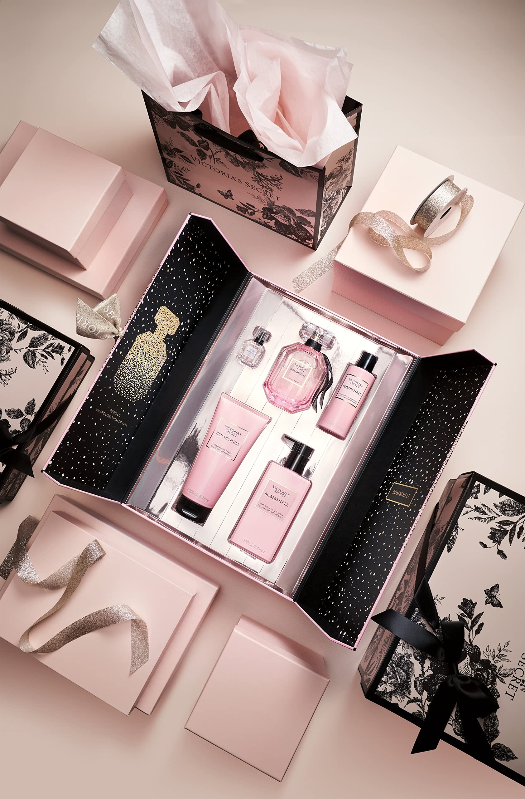 Victoria's Secret Bombshell Eau de Parfum 5 Piece Gift Set: 3.4 oz. Mini Eau de Parfum, Body Wash, Body Lotion, & Luminous Body Lotion