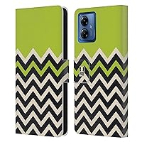 Head Case Designs Lime Green Colour Block Chevron Leather Book Wallet Case Cover Compatible with Motorola Moto G14