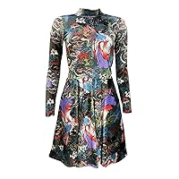 Traditional Chinese Doll Floral Peacock Fairies Dragon Printed Velvet Velour High Neck Dress