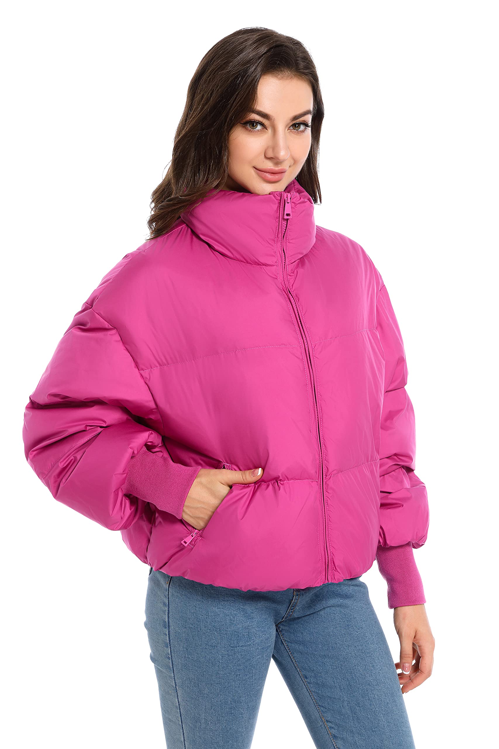 Orolay Womens Winter Oversized Short Down Jacket Crop Zip Puffer Coat