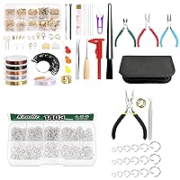 Keadic 2350Pcs Jewelry Making Tool with Jewelery Findings Kit Includes Round Ring Connectors, Beading Wires, Jewelry Pliers, Cord Ends, Lobster Clasps, Earring Hooks, Eye Screw Pin for Adult and Begi