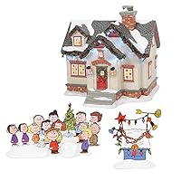 Department 56 Ceramic Snow Village The Peanuts House Lit Building and Accessories Set, 7.44 Inch, Multicolor