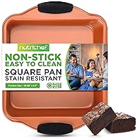 Non Stick Cake Square Pan, Deluxe Copper Carbon Steel Pan with Blue Silicone Handles, Quality Metal Bakeware For Cooking & Baking Cake Loaf, Muffins & More, Compatible with Model NCSBS54S