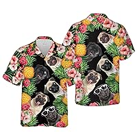 Funny Pug Hibiscus Tropical Flowers Funny Hawaiian Shirt Pugs Dog Lovers Hawaiian Shirt