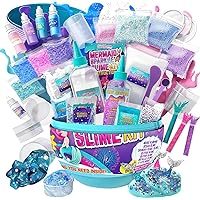 GirlZone Egg Surprise Mermaid Sparkle Slime Kit for Girls, 39 Pieces to Make Glow in The Dark Slime with Lots of Glitter Slime Add Ins, Fun Gift Idea