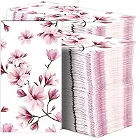 100Pcs Floral Pink Magnolia Guest Napkins Spring Flowers Disposable Paper Napkins Pink Floral Dinner Beverage Napkins Party Decoration for Wedding Anniversary Birthday Holiday Bridal or Baby Shower