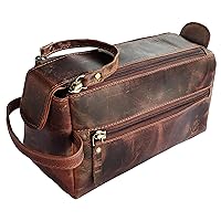 RUSTIC TOWN Buffalo Leather Toiletry Bag : Vintage Travel Shaving & Dopp Kit : for Toiletries, Cosmetics & More : Spacious Interior & Waterproof Lining : Compact, Fits Easily in Luggage