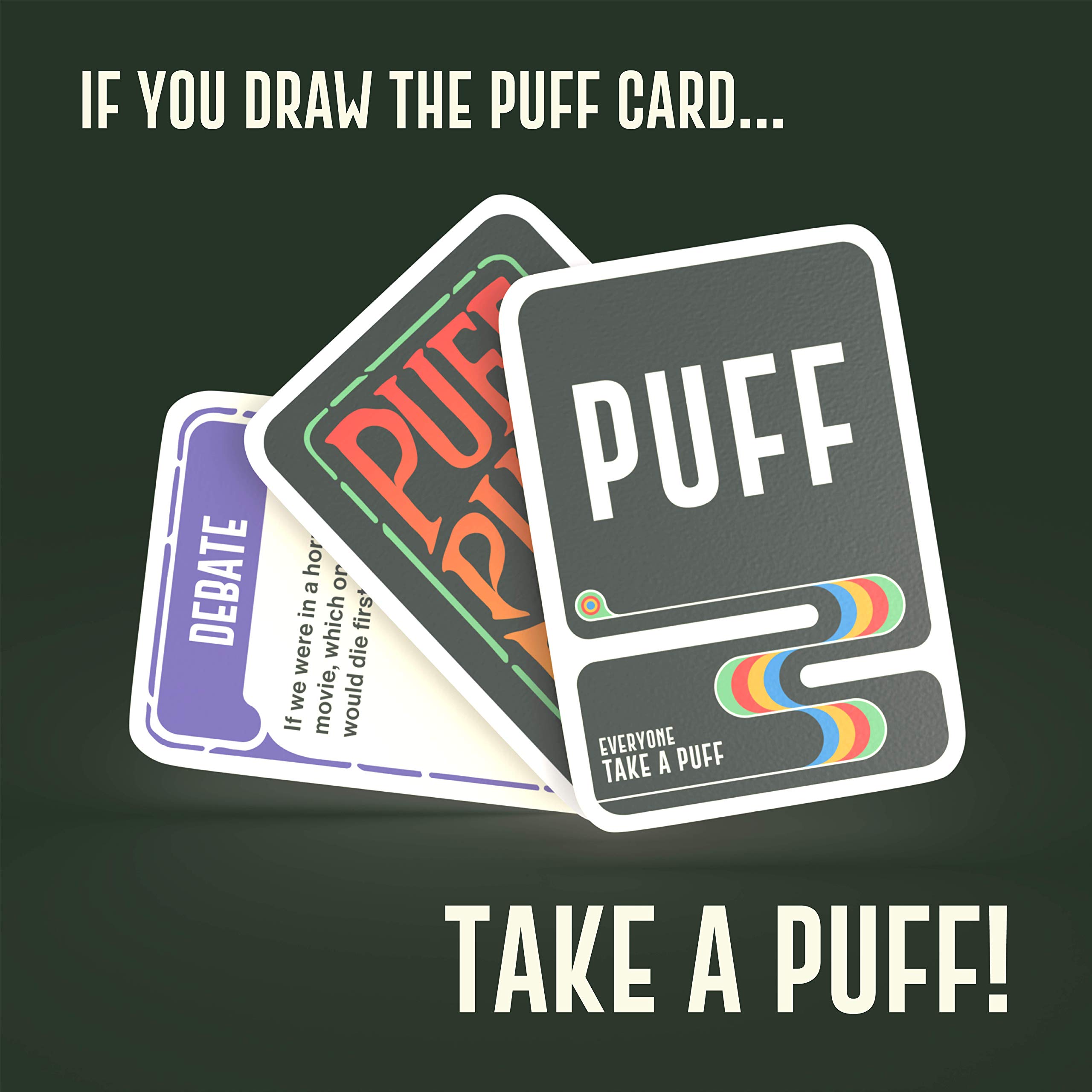 Puff Puff Pass: The Card Game for Stoners w/ 109 Hilarious Trivia, Conversation Starters, Would You Rathers, and More.