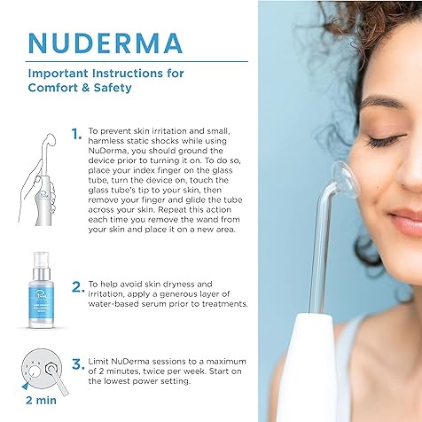 NuDerma Portable Handheld Skin Therapy Wand Machine w/Neon – Anti-Aging - Skin Tightening - Wrinkle Reducing - Dark Circles – Clarifying - Hair & Scalp Stimulator