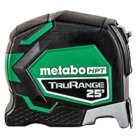 Metabo HPT 25 Ft Tape Measure, 17-Ft Reach & 14-Ft Standout, Wire Belt Clip and Lanyard Attachment, 1/8-Inch Incremental Fractions, Manual Blade Stop, TruRangeTM, 115925M