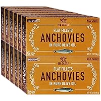 Flat Fillets Anchovies In Pure Olive Oil 2 OZ (12 Pack) Wild Caught Fish, Easy Open Can, Kosher