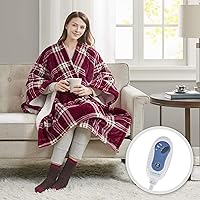 Plush to Sherpa Electric Blanket Shawl Shoulder, Neck Wrap with Matching Sock Set Giftable Ultra Soft, Warm, Snuggle Fleece-Reversible Heated Poncho Throw, 50
