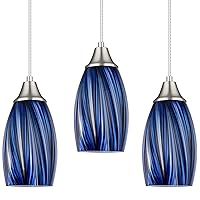 Dark Blue Glass Mini Pendant Lights for Kitchen Island 3Pack Blown Art Glass Pendant Lighting Shade Hanging Pendant Lights with Brushed Nickel Finish for Kitchen Over Sink,Dining Room
