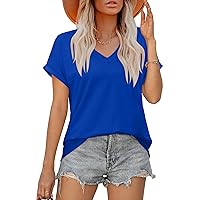 Womens Summer Tops Short Sleeve Shirts Casual V Neck T Shirt Loose Fit Comfy