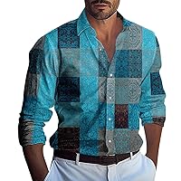 Mens Shirts Casual Long Sleeve Shirts with Print Button Down Hippie Casual Summer Beach T Shirts Blouse for Men