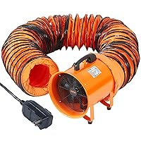 VEVOR 10 Inch Utility Blower Fan, 2 Speed 1948 CFM Heavy Duty Cylinder Axial Exhaust Fan with 33ft Duct Hose, Industrial Portable Ventilator for basements, warehouse, Workshop, or Confined Space