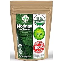 Moringa Powder 1LB (16Oz) 100% Certified Organic| 100% Pure Moringa Leaf NO Stems| - Raw from India | Smoothies | Drinks | Tea | Recipes - Resealable Bag