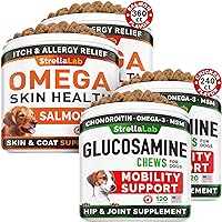 Omega 3 + Glucosamine Dogs Bundle - Allergy & Itch Relief Skin&Coat Supplement - Omega 3 & Pumpkin + Chondroitin, MSM - Dry Itchy Skin, Hot Spots Treatment + Hip & Joint Care - 600 Chews - Made in USA