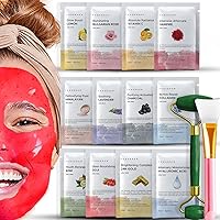 Jelly Mask for Facials - 12 Flavors Hydrating & Brightening Jelly Face Masks | Free Jade Roller & Spatula | Rose, Lavender, Hyaluronic Acid, 24K Gold face mask skin care | Mothers Day Gift Basket