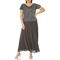 J Kara Women's Plus Size Beaded Cowl Neck Flutter Sleeve Long Gown