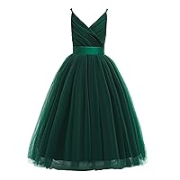 Flower Girls Spaghetti Strap Tulle Dress Long A Line Wedding Pageant Dresses Princess Birthday Party Ball Gown