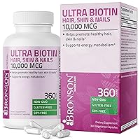 Ultra Biotin 10,000 Mcg Hair Skin and Nails Supplement, Non-GMO, 360 Vegetarian Capsule