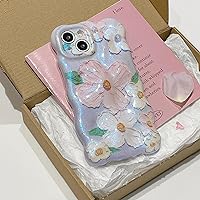 UEEBAI Case for iPhone 14 6.1 inch, Shiny Colorful Oil Painting Flower Case Laser Glossy Bubble Case, Cute Solid Color Curly Wave Shape Shockproof Soft Phone Case Water Ripple 3D Cover, Pink Flower