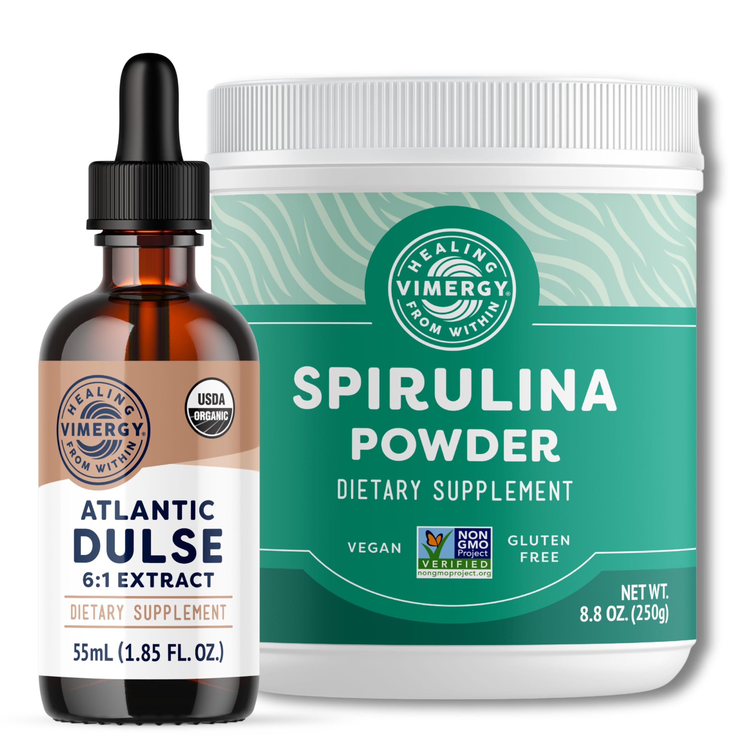 Vimergy USDA Organic Atlantic Dulse, 55 Servings and Natural Spirulina Juice Powder, 83 Servings - Bundle