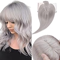 Elailite Human Hair Toppers for Women with Thinning Hair Clip in Bangs V3.0 Real Hair Pieces for Top Hair Loss Gray Fine Hair 8 Inch 33g # Gray