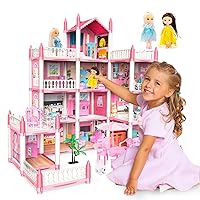UNIH Doll House for Girls,Princess House Toys with Dolls and Doll Furniture,Dream Dollhouse Pretend Play Dollhouses Gifts Toys for 3 4 5 6 7 8 Year Old Girls