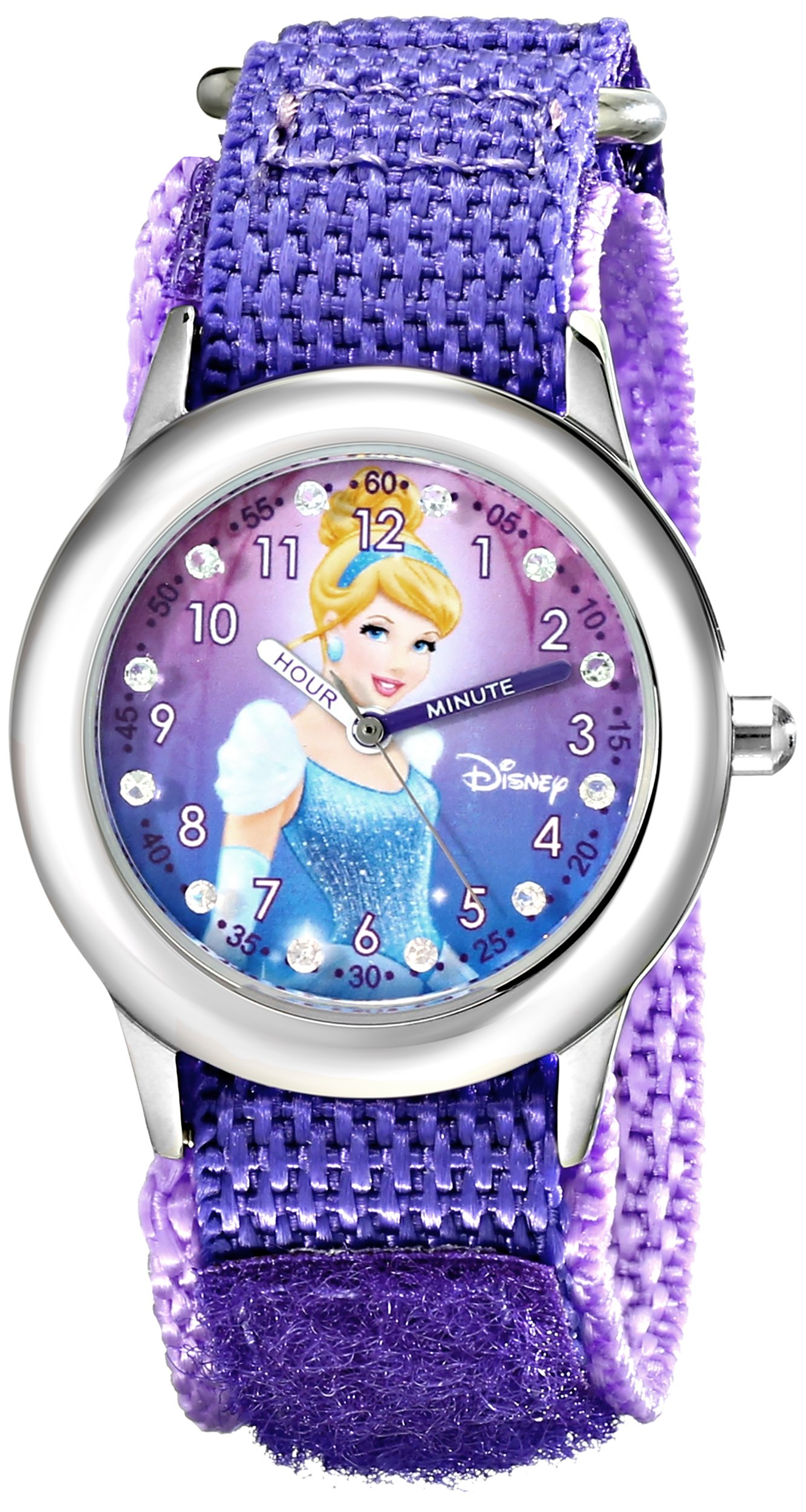 Disney Kids' W000390 Cinderella Glitz Stainless Steel Time Teacher Watch With Purple Nylon Band