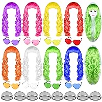 24 Pieces Colorful Long Curly Wigs Long Colorful Wigs Wavy Party Wigs Curly Cosplay Costume Wig for Women Party Décor Bachelorette Party