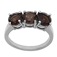 Round Cut Smoky Quartz Gemstone Solitaire Ring 925 Sterling Silver Jewelry
