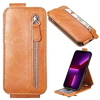 XYX Wallet Case for Samsung A11, Slim Fit Up-Down Flip Leather Zipper Pocket Purse Case with Card Slot for Galaxy A11, Brown