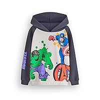 Marvel Avengers Boys Hooded Sweatshirt | Kids Two Tone Superhero Graphic Hoodie in Grey | Film Movie Art Merchandise Gift