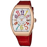 Vanguard Color Dreams Womens 18K Rose Gold Swiss Quartz Watch Tonneau Silver Face with Luminous Hands and Sapphire Crystal - Red Leather/Rubber Strap Ladies Watch V 32 SC at FO COL DRM
