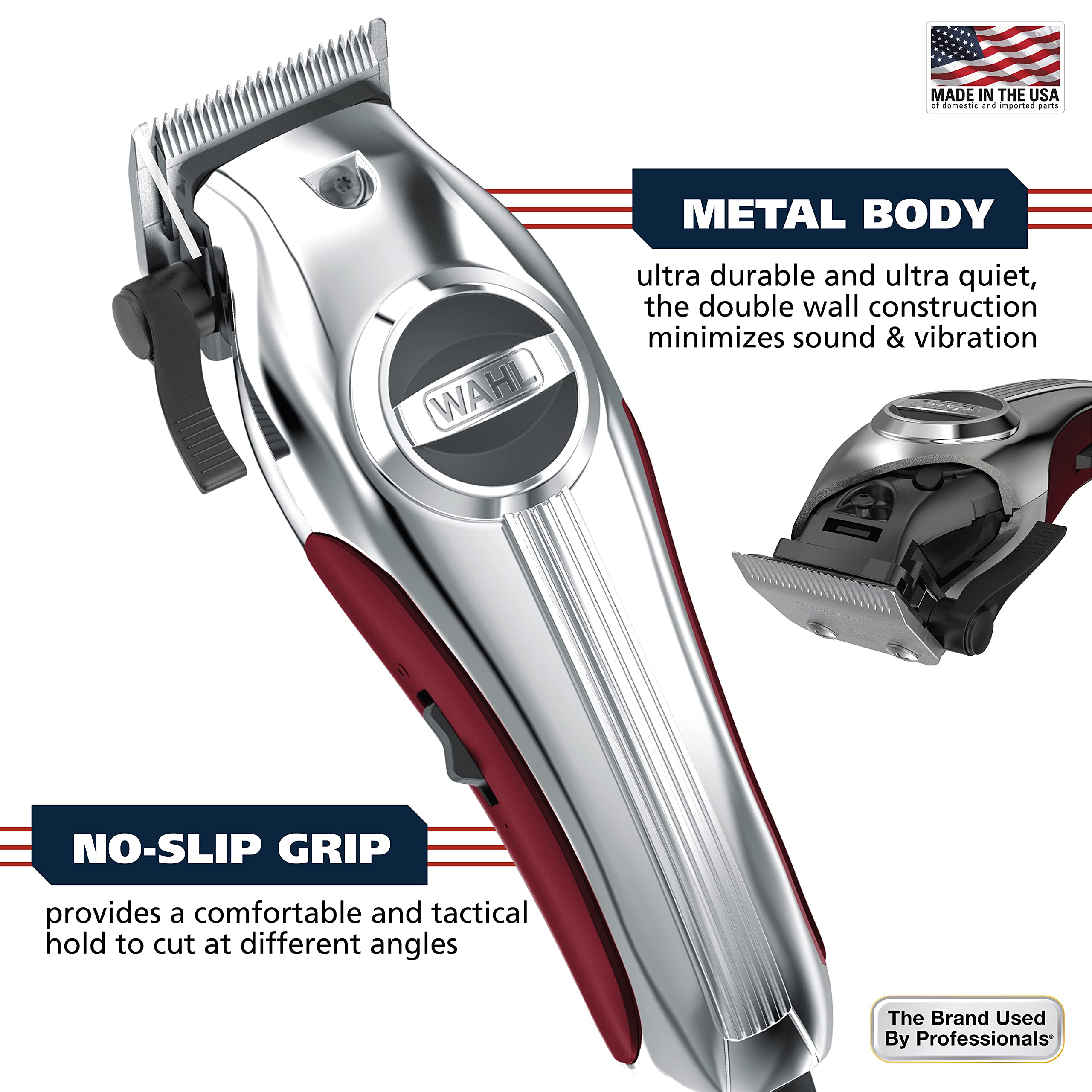 Wahl USA Metal Corded Clipper Kit with Double Insulation for Ultra Quiet Operation and Cooler Operating Temperatures, Metal Housing with Bonus Hair Clipping Guard Caddy - Model 3000097