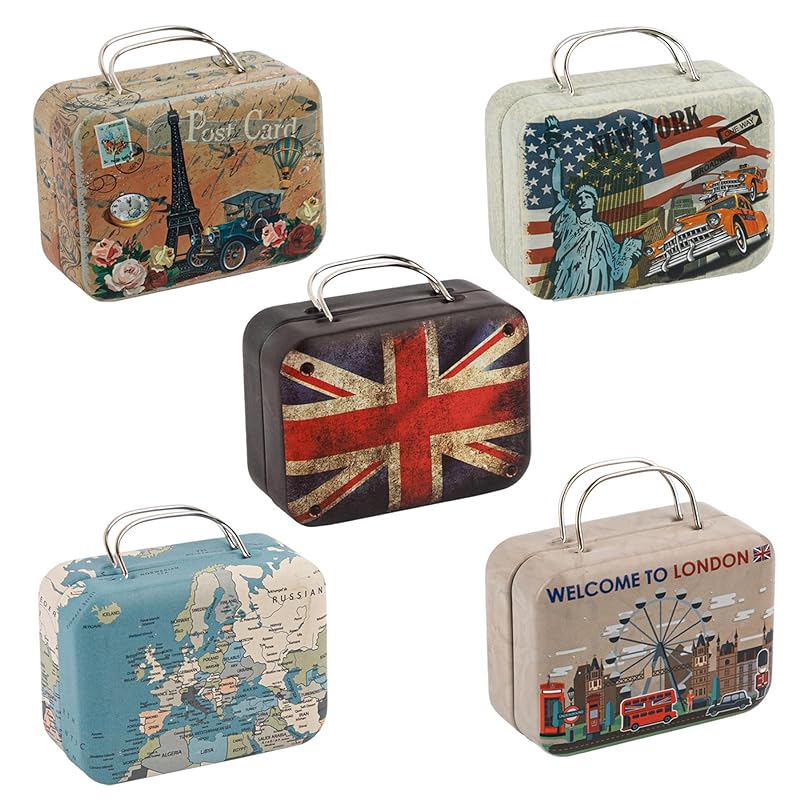 Mua AUEAR, 5 Pack Vintage Mini Suitcase Boxes Candy Box Tin Plate ...