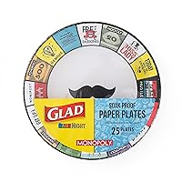Glad Game Night Monopoly Disposable Paper Plates | Soak Proof, Cut-Proof, Microwaveable, Heavy Duty Disposable Plates for Family Game Night for Kids & Adults | 8.5 Inch Paper Plates, 25 Ct