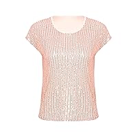 Womens Sparkly Tee Shirt Blouse Sequins Tops Cap Sleeve Round Neck T-Shirt for Nightclub Party