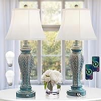 27.5'' Set of 2 Table Lamps for Living Room,Vintage Nightstand Bedside Lamps with 2-USB Charging Ports, Retro 3-Way Dimmable Touch Lamps for Nightstand Bedroom (2 Bulbs Includ Blue Washed)