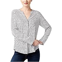 I-N-C Womens Polka Dot Button Up Shirt