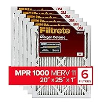 20x25x1 AC Furnace Air Filter, MERV 11, MPR 1000, Micro Allergen Defense, 3-Month Pleated 1-Inch Electrostatic Air Cleaning Filter, 6 Pack (Actual Size 19.69 x 24.69 x 0.81 in)