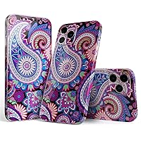 Full Body Skin Decal Wrap Kit Compatible with iPhone 15 Pro Max - Vibrant Purple Paisley V5